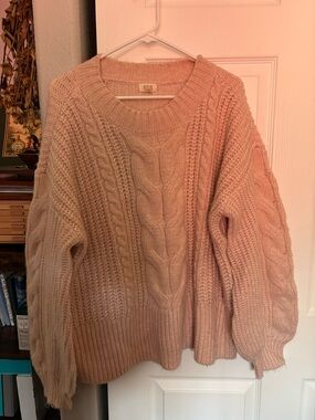 a.n.a Cable Knit Crewneck Sweater in Blush